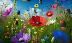 Colorful flower meadow in spring, vibrant nature scene